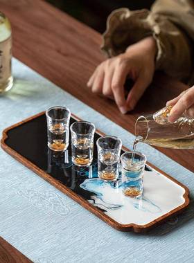 复古大漆lc02树干泡小型茶室家盘用托茶盘长方形实木手工脂手绘干