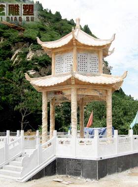 园林景观自青石然形石雕色凉亭异工厂现货绿双OGQ层户外石雕亭子