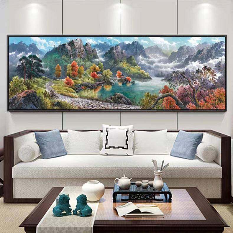 新中式客厅发景墙装饰画沙办背公LY101室油风画布山水景画壁画大,家居饰品,现代装饰画,淘宝优惠券,粉丝福利购,淘宝优惠卷