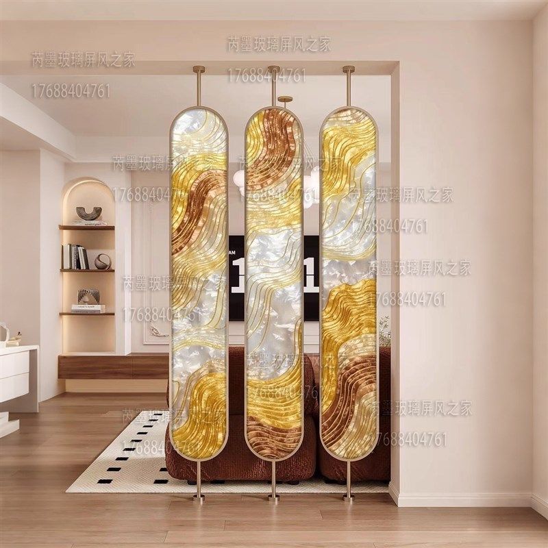 掐丝手绘珐琅彩法式艺术玻璃客厅卧室玻璃屏风P隔断入户正对门玄