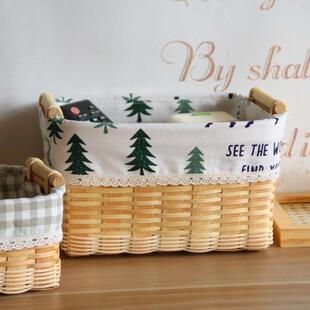 客木片子收QRP纳盒编口罩收纳框竹编织厅藤编收纳筐桌面收纳篮小