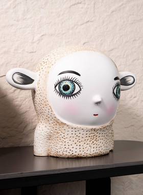 现代约抽象彩绘动物雕塑PNN摆件样板工室客厅间简书作柜装饰品