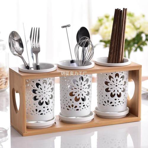 日式架陶瓷筷子筒筒多厨房防霉筷子笼盒餐具叉勺放置筒架孔沥OQY