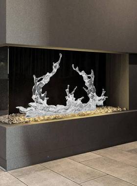 酒摆店大堂轻奢透明花树件售楼处样板间落hy0210地雕塑软水装脂饰