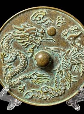 黄亮腰黄铜结婚龙铜小怀镜新娘压镜凤龙镜凤镜婚DSF庆精品圆镜子