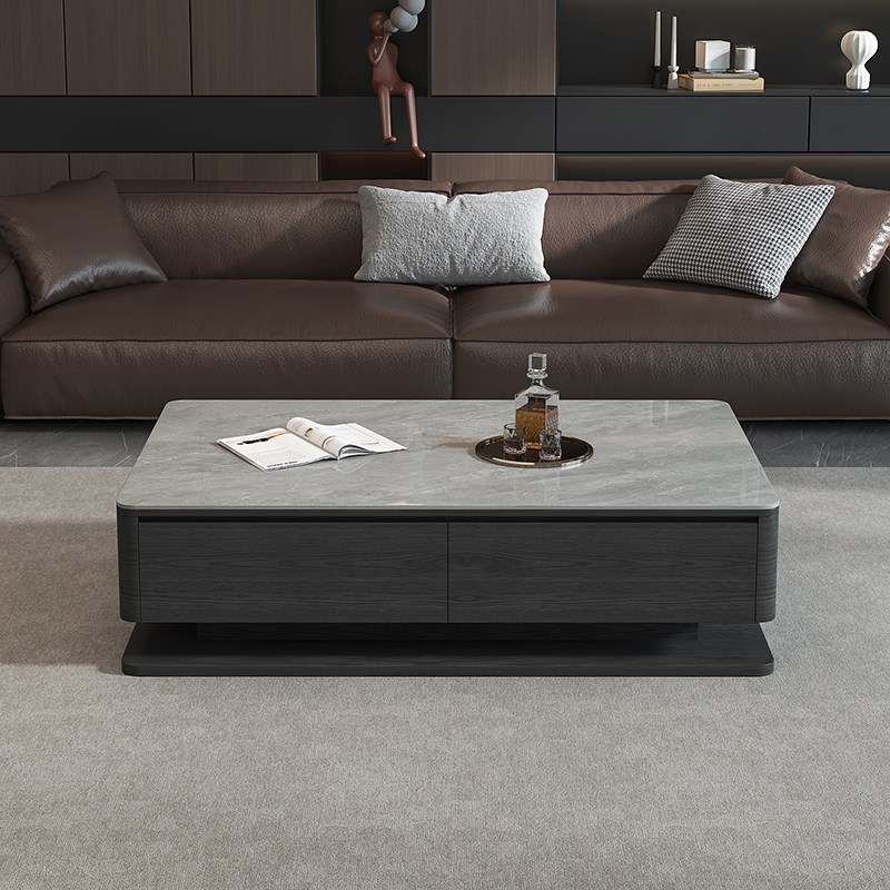 意式现代实木长方形岩板茶几轻奢简约客厅家用大小户W型电视柜组