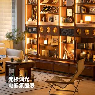 整批森下林间青峰组书柜MQX实木卡座书柜一体墙展带玻璃门合储物