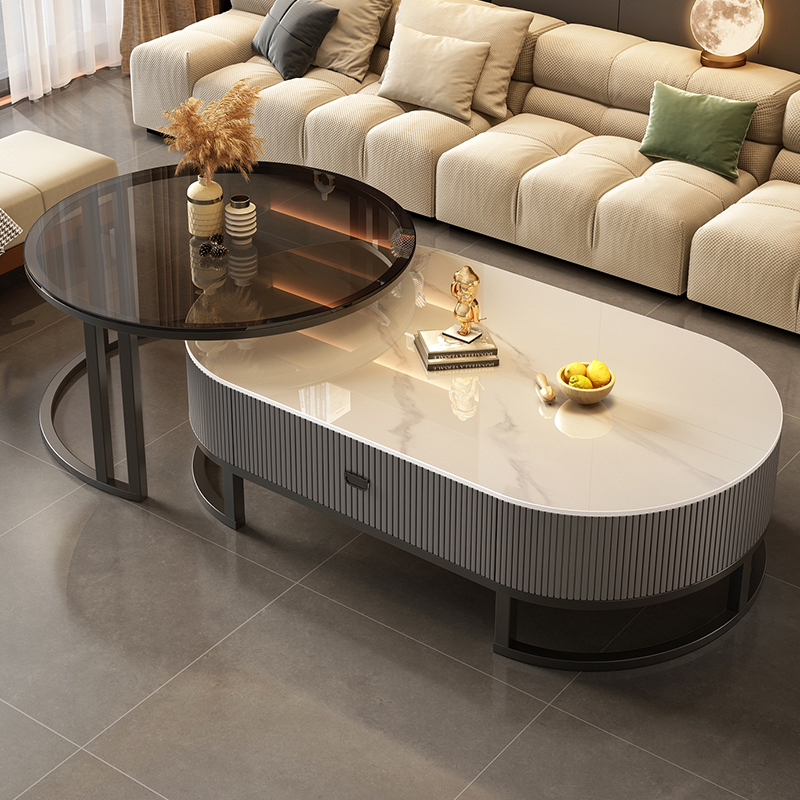 岩板茶几客厅家用2023新款轻奢现C代茶桌高级感椭圆网红小户型茶