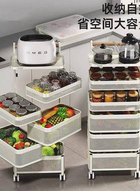 碳钢厨房旋转置物架MTO落地小层菜篮蔬菜零食多子架子移动推车收