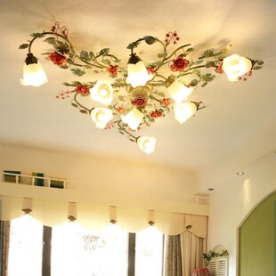 美式乡村吸顶灯客厅灯田园风格灯具灯饰花草灯卧室浪漫玫瑰花
