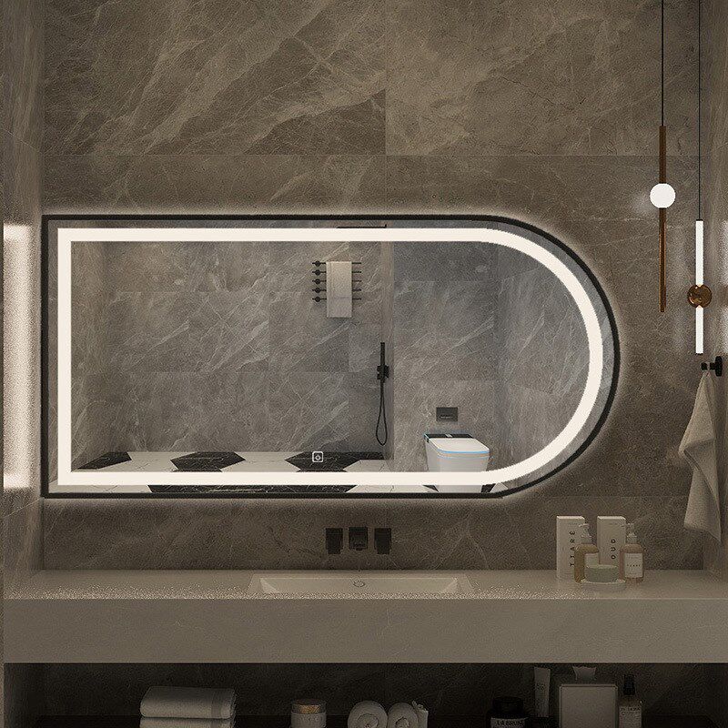 铝框拱形智能浴室镜带灯发光多功能梳妆镜挂墙高清防雾卫生间镜子