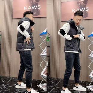 黑色连帽个性 抗风开衫 大兜保暖亮面 男士 WTJ908棉马甲抗寒秋冬新款