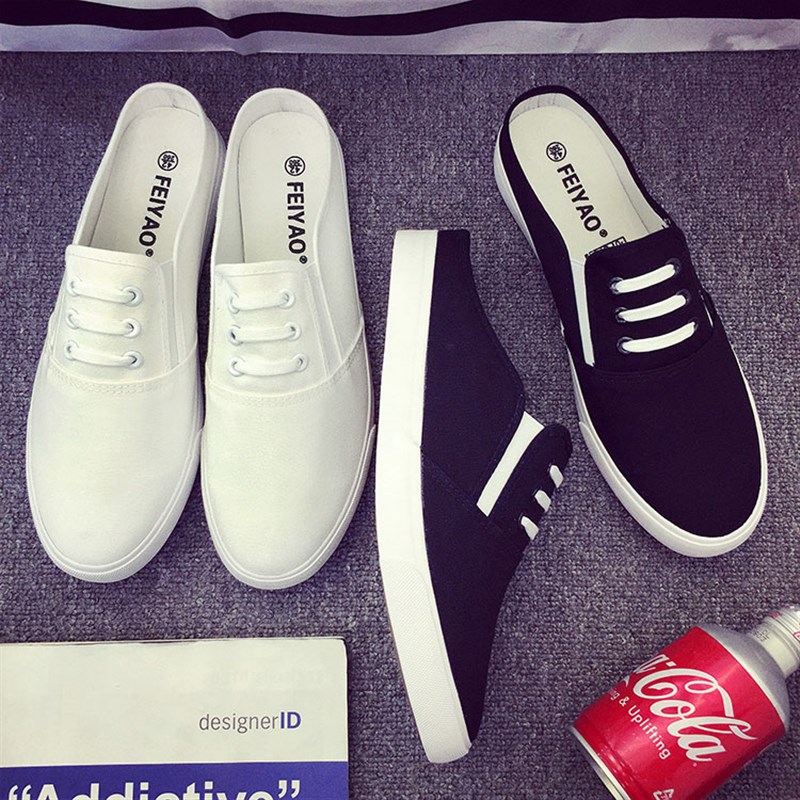 包头拖鞋新款男士春季百搭韩版半拖鞋无跟鞋男懒人帆布拖鞋豆豆鞋