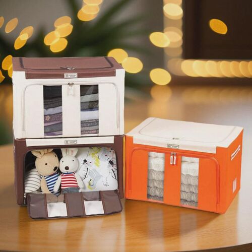 牛津布纺大号钢架n折叠整理百纳储物防水防潮收纳箱88l升