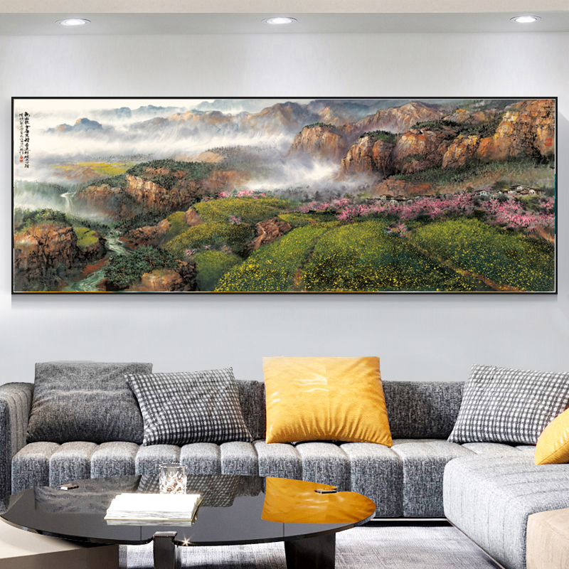 新中式客厅装饰画横版沙发背景墙挂画水墨字画书房办公室茶室壁画