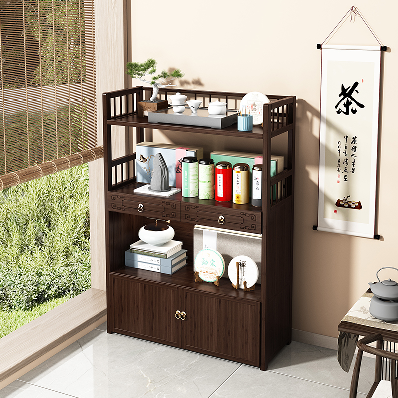 茶架子置物架茶叶收纳柜客厅小型博古架茶室茶具架茶叶展示柜落地