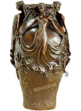 铜雕塑三少女花瓶EP489欧式人物工艺品酒店客厅书房家居桌面摆件