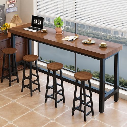 实木吧台桌商用高脚桌靠墙长条桌家用阳台高桌酒吧桌子奶茶店桌椅