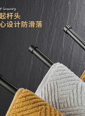 枪灰色全铜活动毛巾杆卫生间免打孔可旋转多杆折叠摇摆毛巾置物架