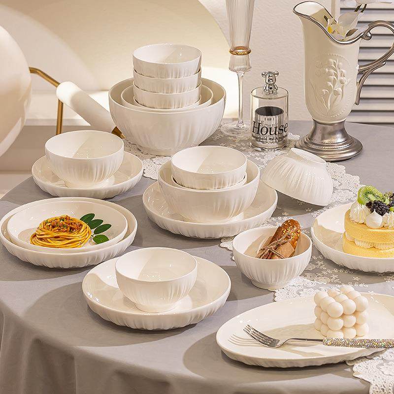 陶瓷纯碗彩碟套装用碗菜盘乔迁礼物浅迹高温家釉下碗白盘勺筷DIY