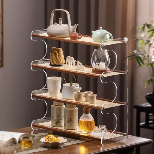 桌面茶杯收纳置物架24WZZ226茶室茶桌古小型博台架茶茶紫砂壶摆放