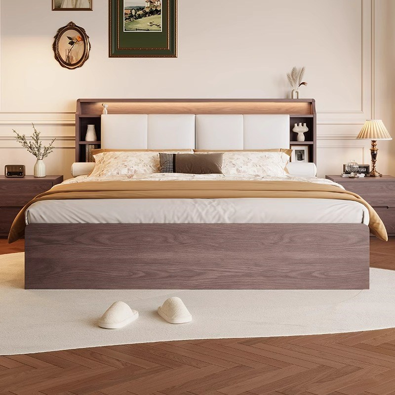 橡木实木床现代h简约1米8双人床主卧大床婚床抽屉收纳床高箱储物