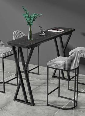 北欧条家用客厅岩长桌奶板茶店吧台桌餐椅组合咖啡NHV厅休闲高脚