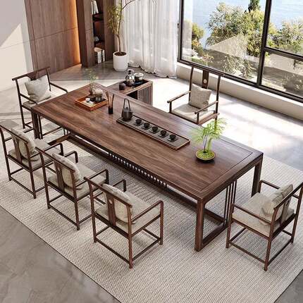 古新中式实木茶桌胡椅桃大板茶台办公AUI木室中禅意白蜡木泡茶桌