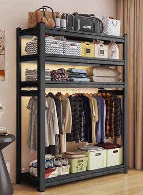 简易柜货架落地置挂架物架家用碳钢收纳柜子卧室VKJ衣开放式衣衣