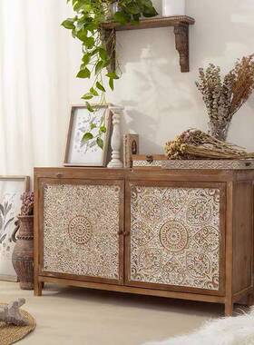 美式10344复古实木储物柜柜客厅餐边柜厨置物柜体茶水柜矮一柜房