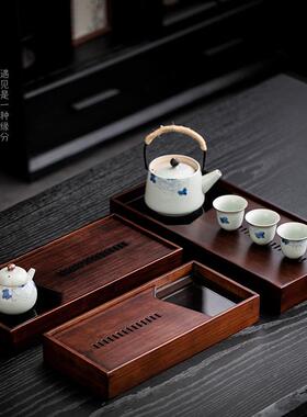家用储HEI水约茶盘长形托盘竹木小型功夫简茶方台茶海干泡盘沥水