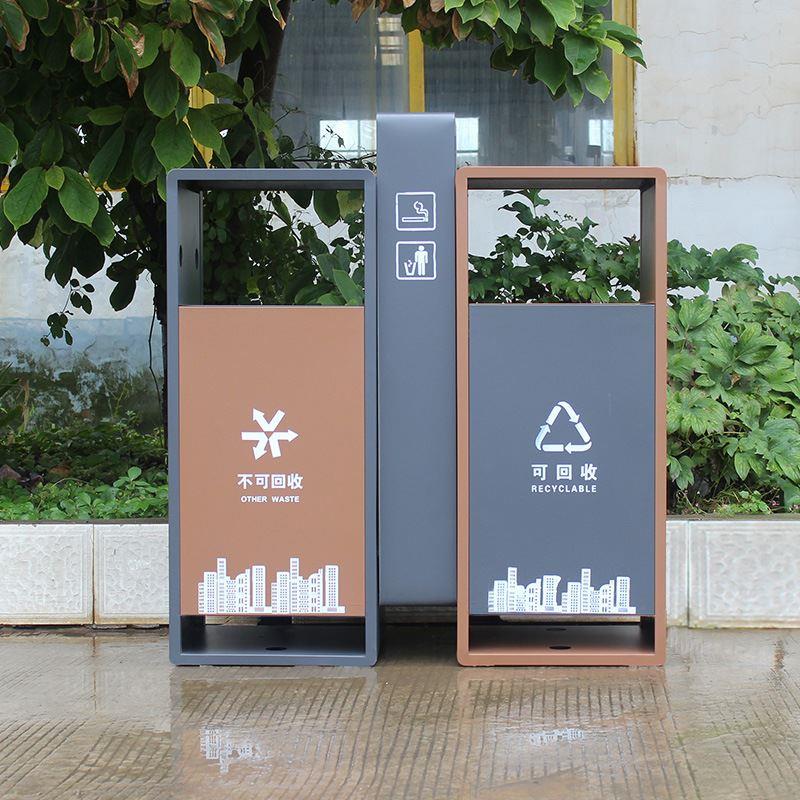 新品户外垃圾桶双分类垃圾桶街道市政环卫不锈钢果皮箱钢制垃圾箱