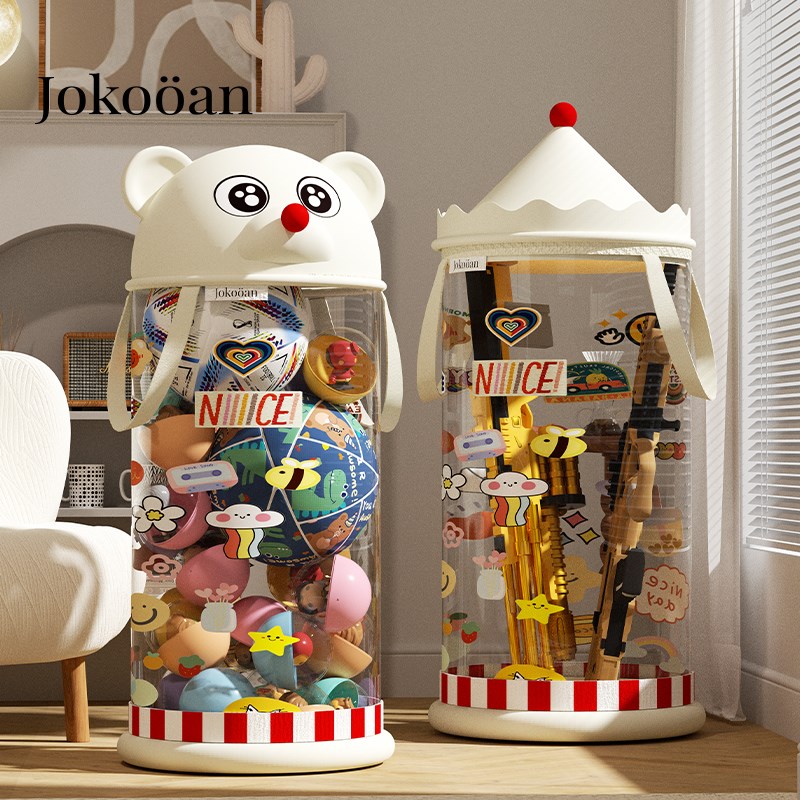 儿童玩具箱手提放毛绒娃娃收纳桶透明大容量整理筐防尘带盖分类盒