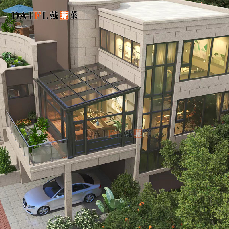 别墅露台阳光房定制断桥铝系统门窗铝木钢化平台玻璃房封阳台雨棚