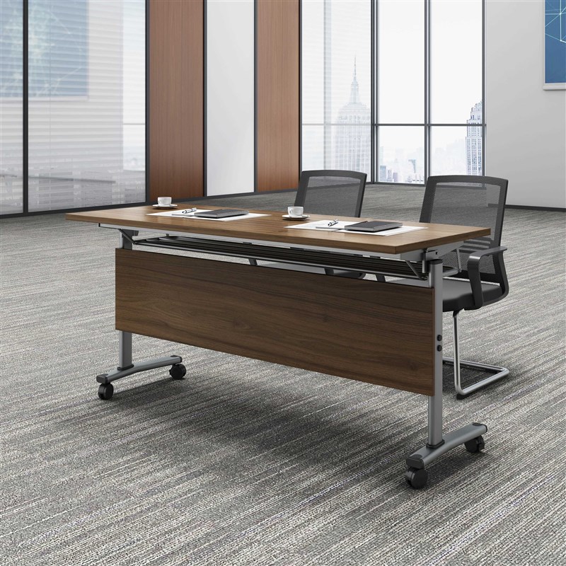 新款折叠培训桌椅可拼接会议桌椅员工培训洽谈桌双人移动翻板桌长