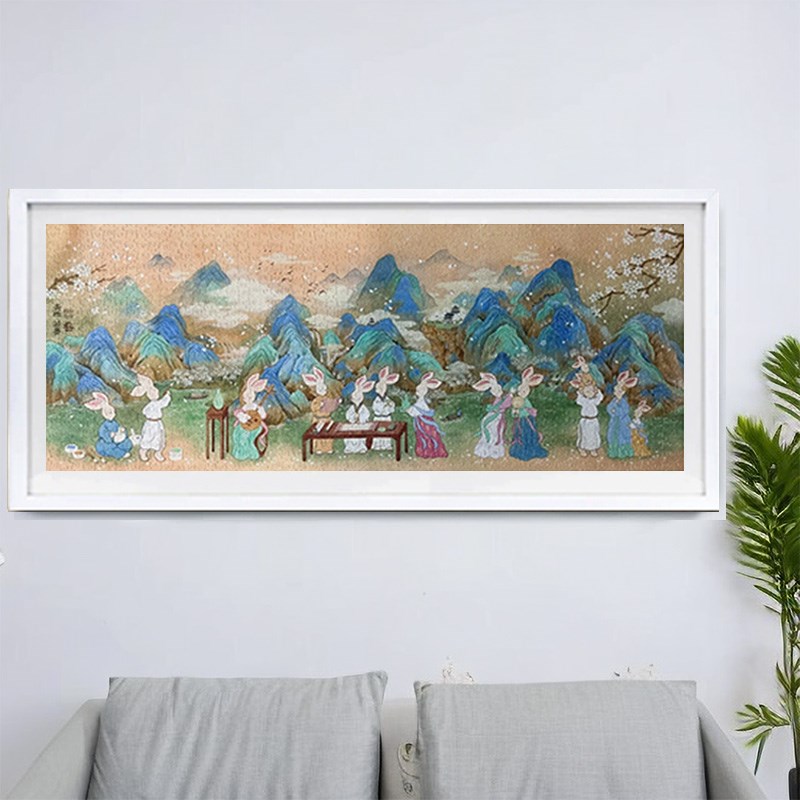 千里江山图拼图相框1000片配套框98*38金属实木画框裱框框