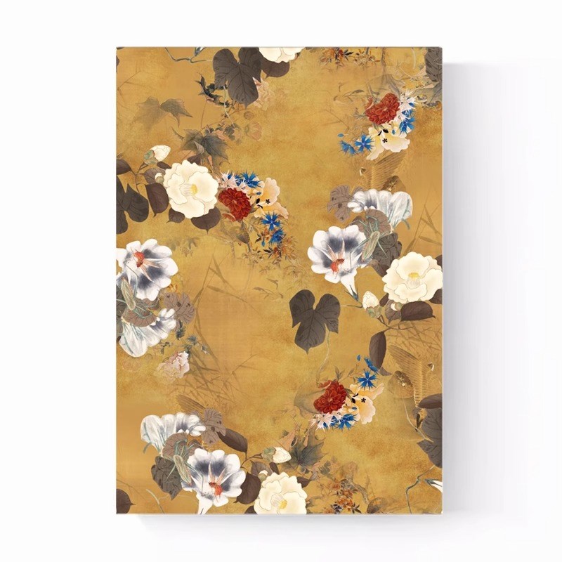 中古金色牡丹木质漆画玄关立体肌理感挂画法式客厅背景墙装饰画图片
