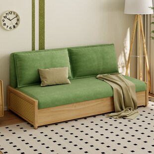 原木风编藤实木可推拉沙发床两用小B户型客厅2025新款双人沙发床