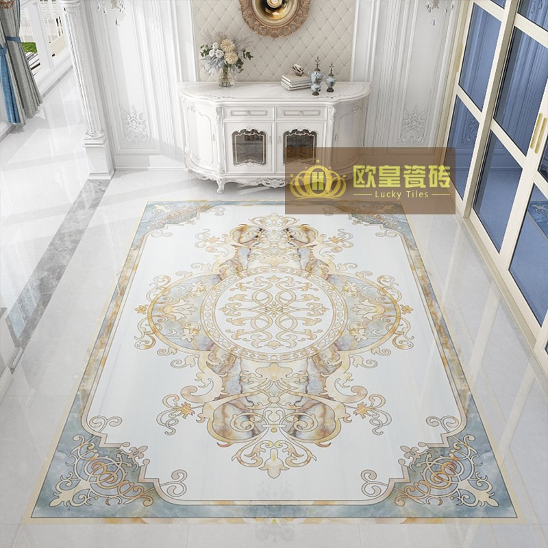 法式入户玄关拼花瓷砖800x800蓝色简约图案花砖客厅进门造型地砖