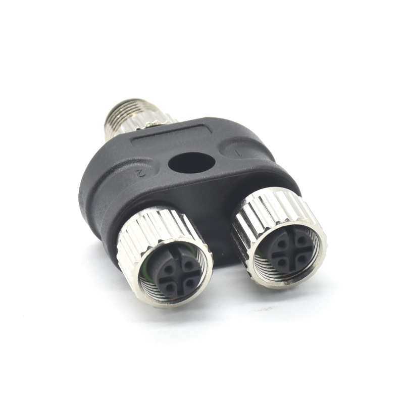 M12 Y型连接器M12-4芯A型接插件航空插头三通插头转接头 分线器