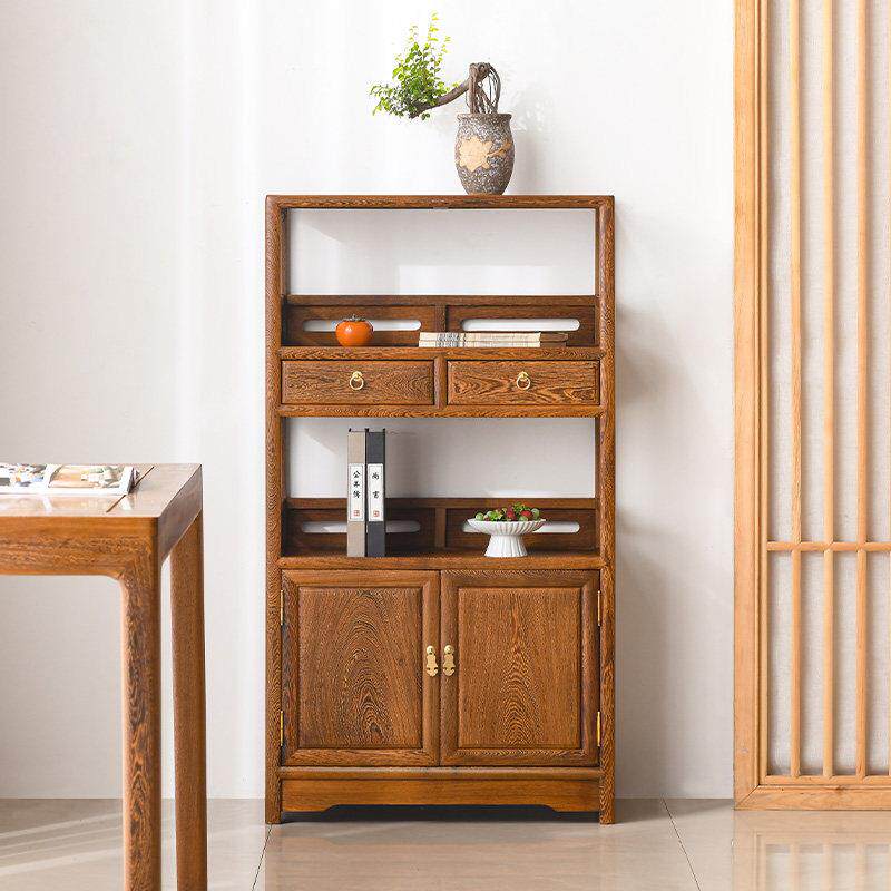 鸡翼木餐具柜全实木茶柜新型中式边桌双门柜红木小书架茶柜储物柜