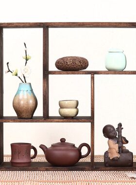 实木多宝格博古架茶叶架展示架客厅挂墙中式茶具架墙上置物架墙壁