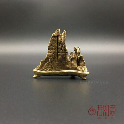 实心铜假山摆件 全铜迷你小假山黄铜小山袖珍桌面摆件书桌小铜件