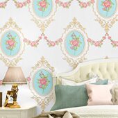 欧式 立体田园碎花卧室客厅婚房美容院壁纸温馨房间3d立体浮雕墙纸