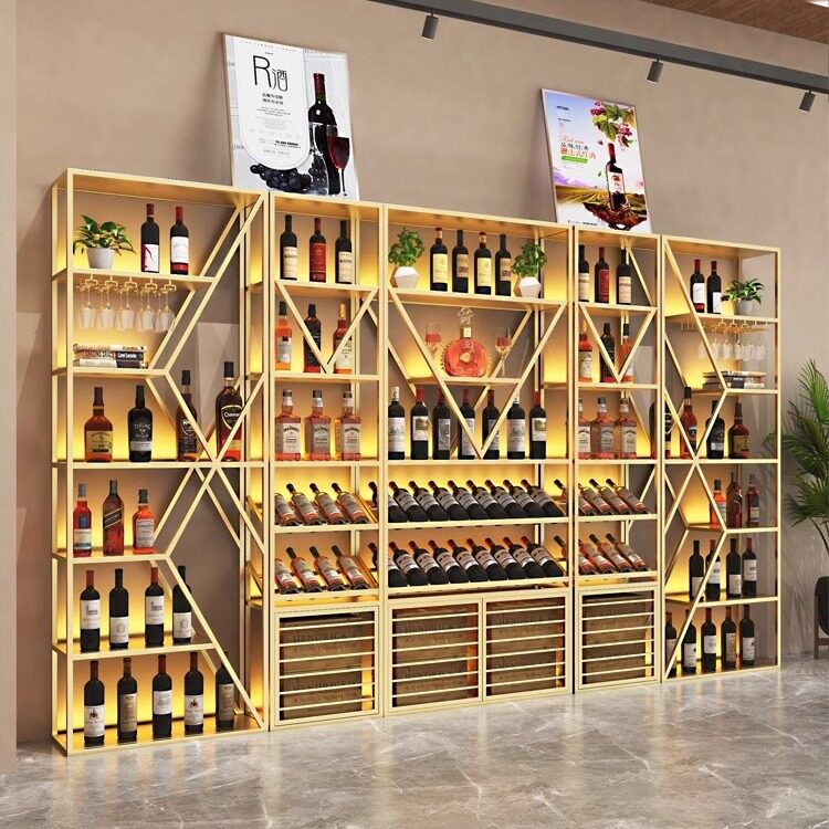 红酒柜展示架靠墙多层铁艺酒庄威士忌酒水陈列架商用酒吧酒架