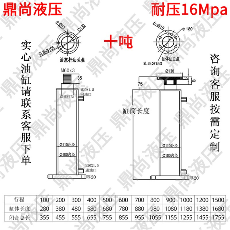 10吨20吨上法兰下法兰双向升机液压油缸打N包机压力机劈柴油降缸