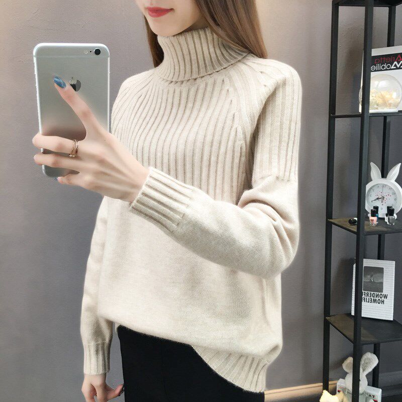 女士网红高领毛衣女2024年新款宽松加厚套头洋气打底W衫女秋冬外图片