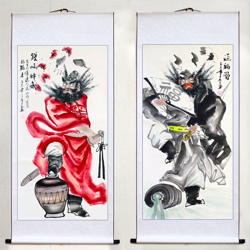 国画人物画像钟馗k卷轴竖版卷轴挂画横幅玄关办公室书房堂屋装饰