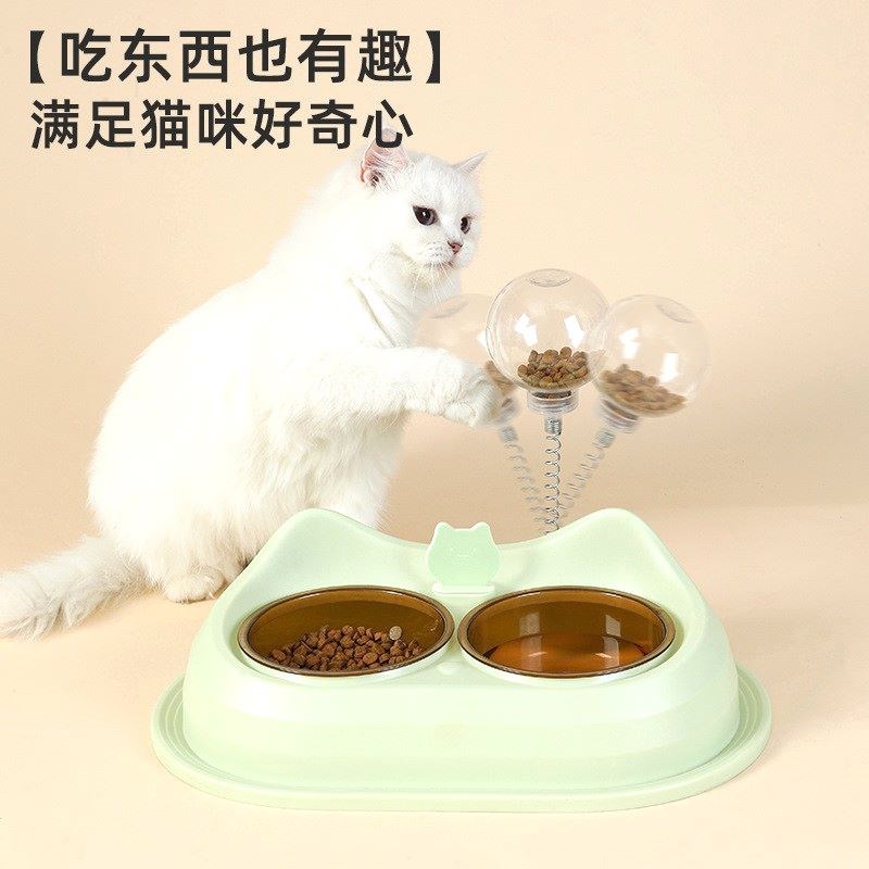 24猫碗漏食器双碗猫食盆水碗宠物狗狗饭盆喝水喂食一体猫咪用品巧