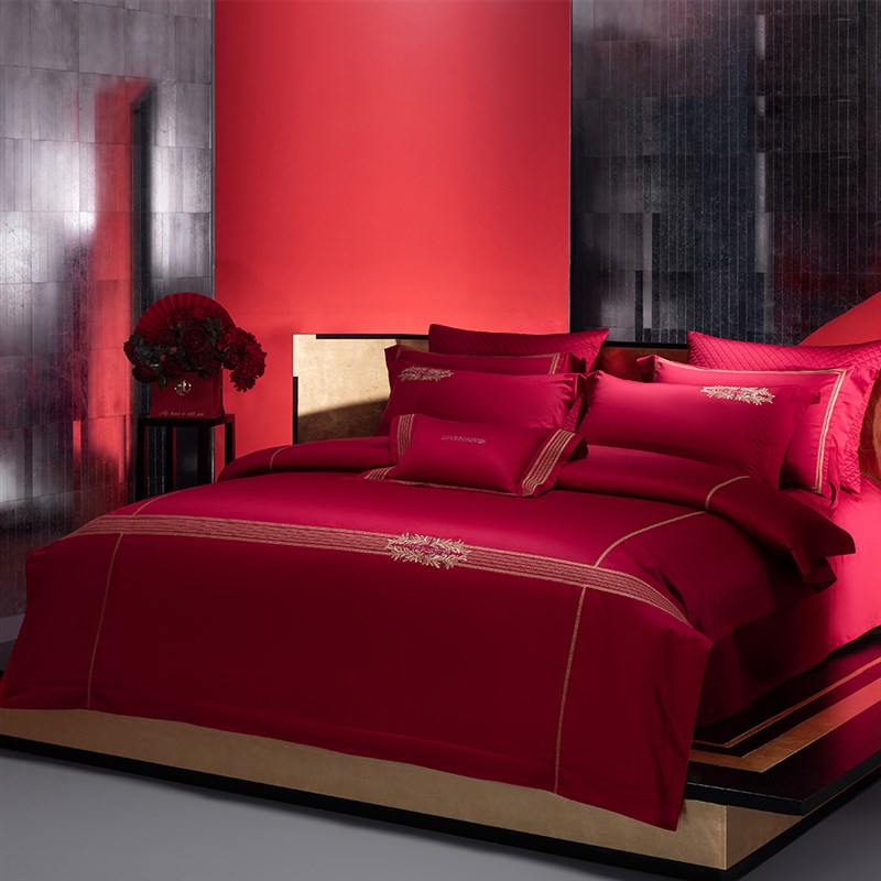 婚庆大红色结婚四件套全棉刺绣婚礼床单被套婚房喜庆喜被床上用品